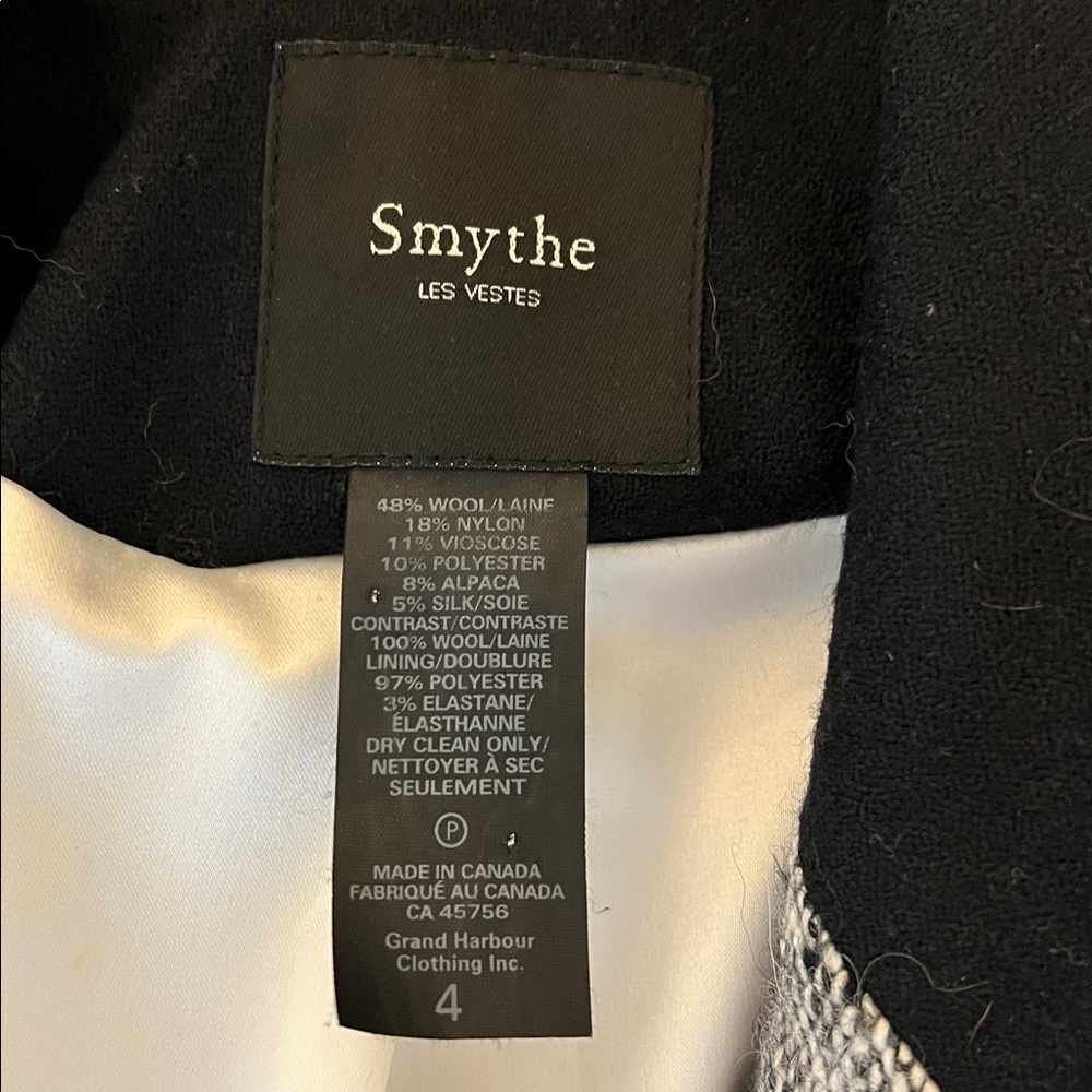 Smythe Contrast Collar Tweed Fitted Wool Blazer Grey and Black Sz 4 - Picture 7 of 11